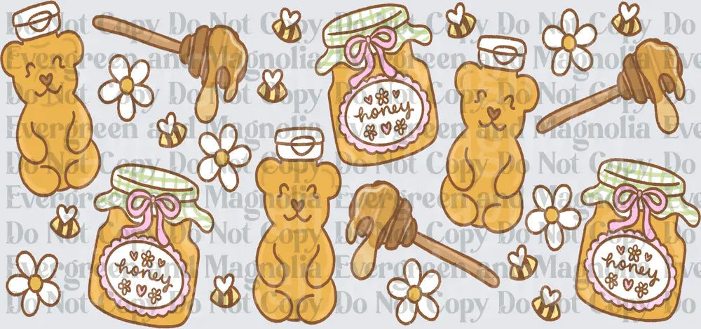 Cute Honey Bear Jar Dipper Bee Daisy Pattern Bundle