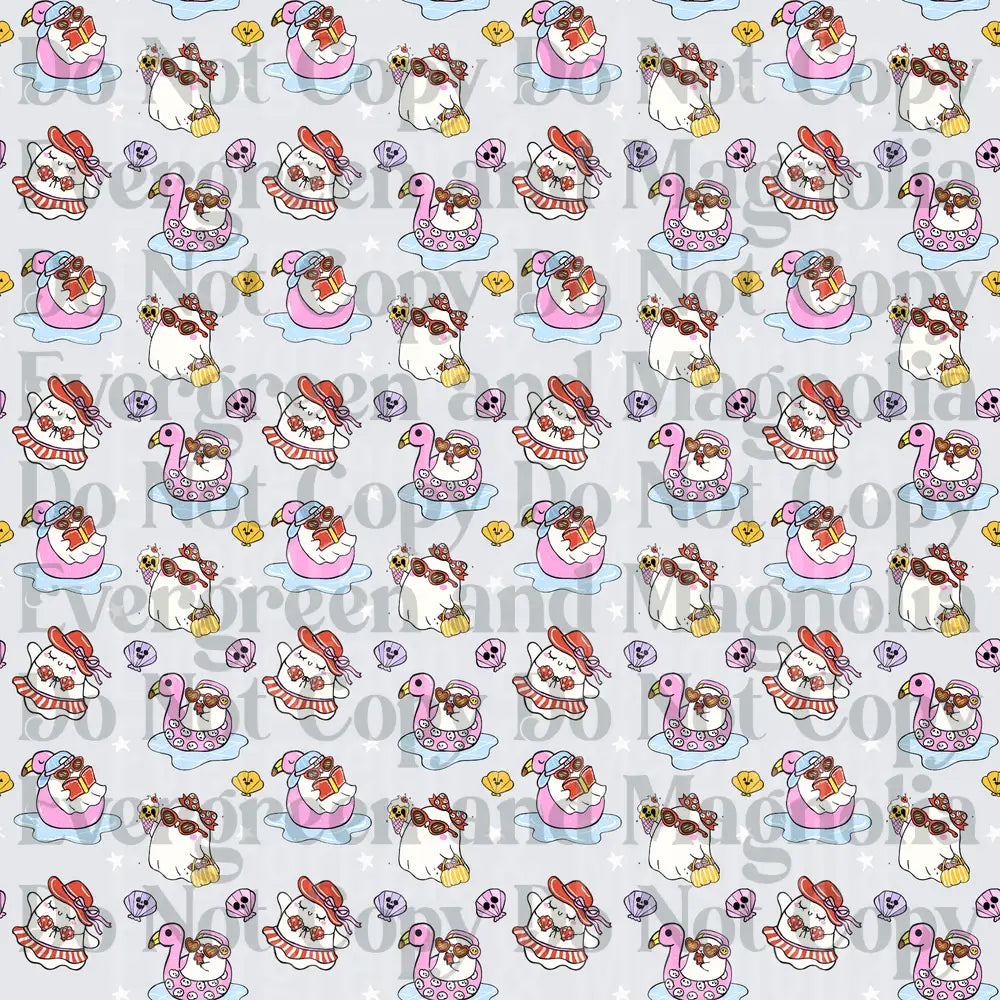 Cute Summer Ghost Beach Party Seamless Pattern