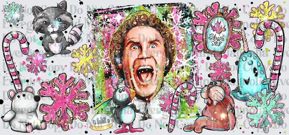 Excited Elf Man Christmas Collage with Candy Canes & Critters