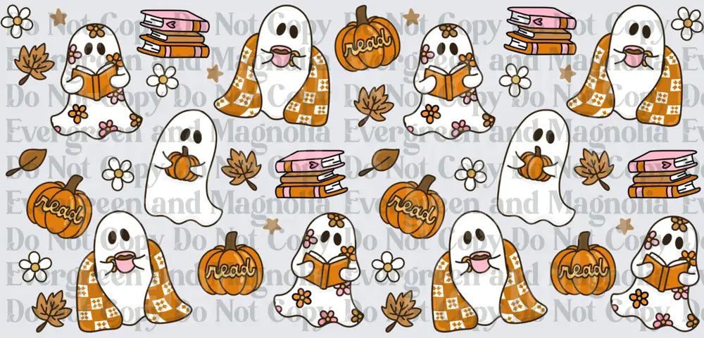 Cute Halloween Ghosts Reading Books Fall Pumpkins Pattern