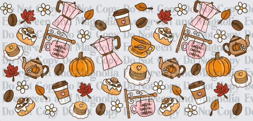 Autumn Coffee Café Pumpkin Cozy Fall Doodle Pattern