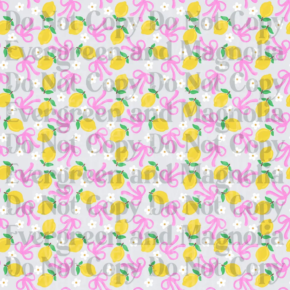 Yellow Lemons Pink Bows Coquette Tossed Pattern