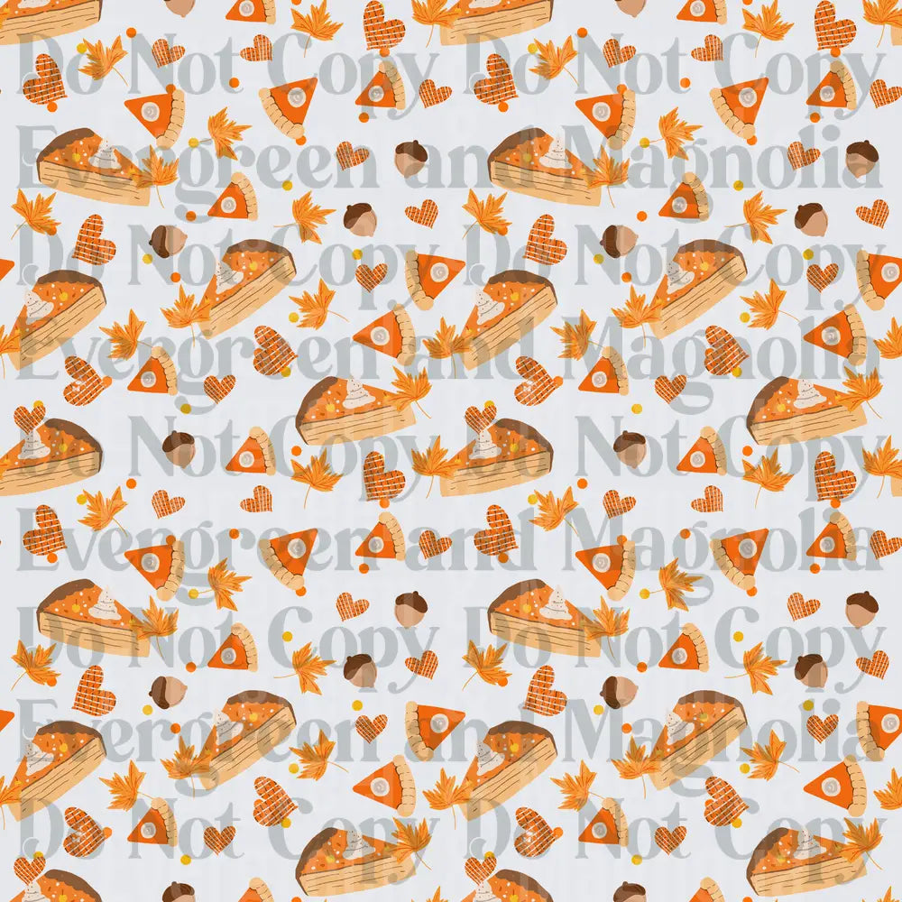 Autumn Pumpkin Pie Slices Acorns Leaves Hearts Pattern