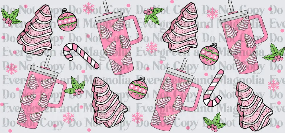Pink Christmas Tree Cake Tumbler Cup Wrap Pattern