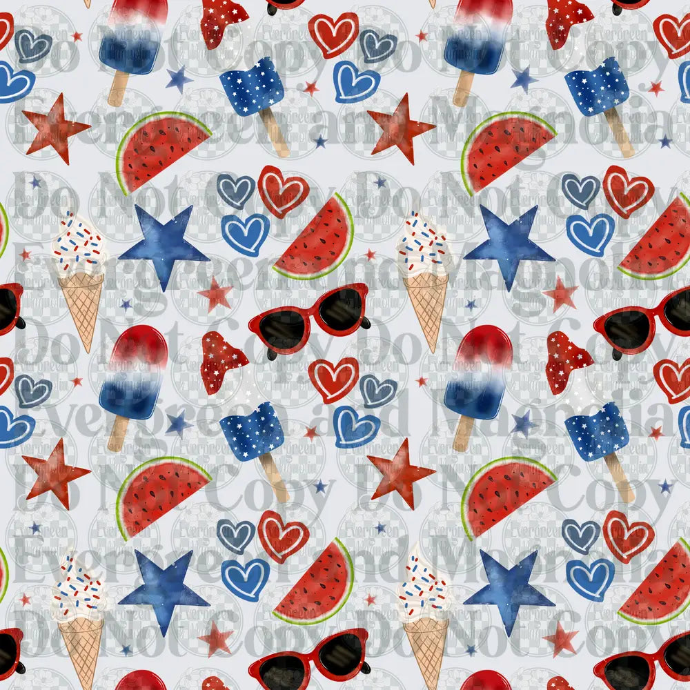 Patriotic Summer Popsicles Watermelon Ice Cream Pattern