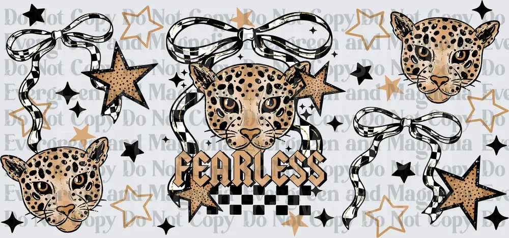 Fearless Leopard Faces Checkered Bows Stars Gang Sheet