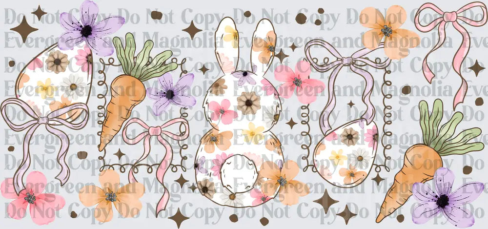 Floral Easter Bunny Eggs Carrots Bows Sparkles Design