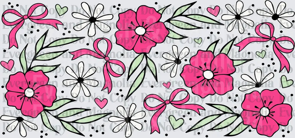 Pink Floral Bow Hearts Daisy Pattern Coquette Design
