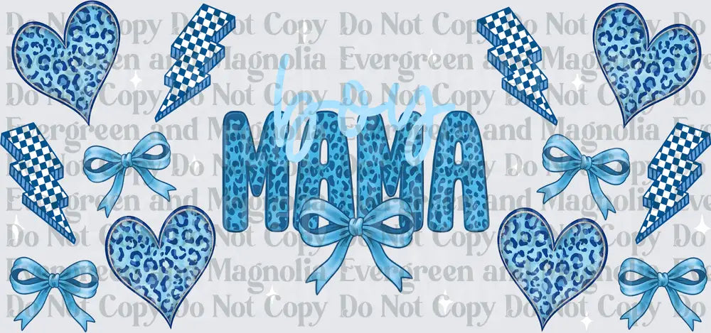 Boy Mama Blue Leopard Hearts Lightning Bolts Bows Design