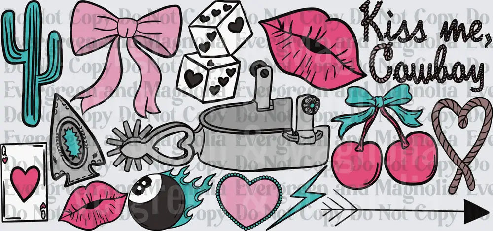Kiss Me Cowboy Western Retro Collage Icons