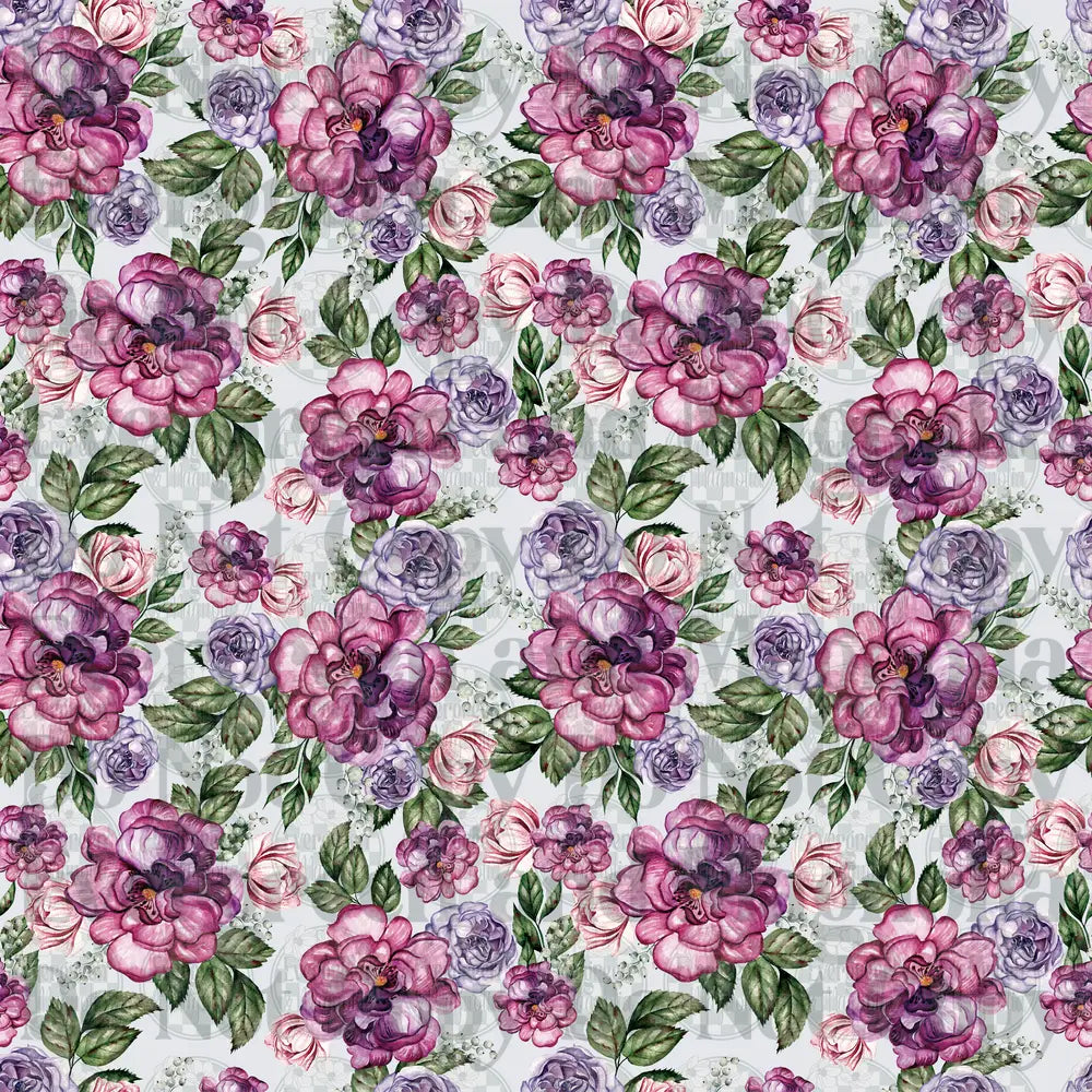 Watercolor Purple Pink Peony Rose Floral Seamless Pattern