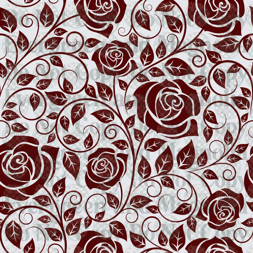 Dark Red Rose Floral Vine Scroll Seamless Pattern