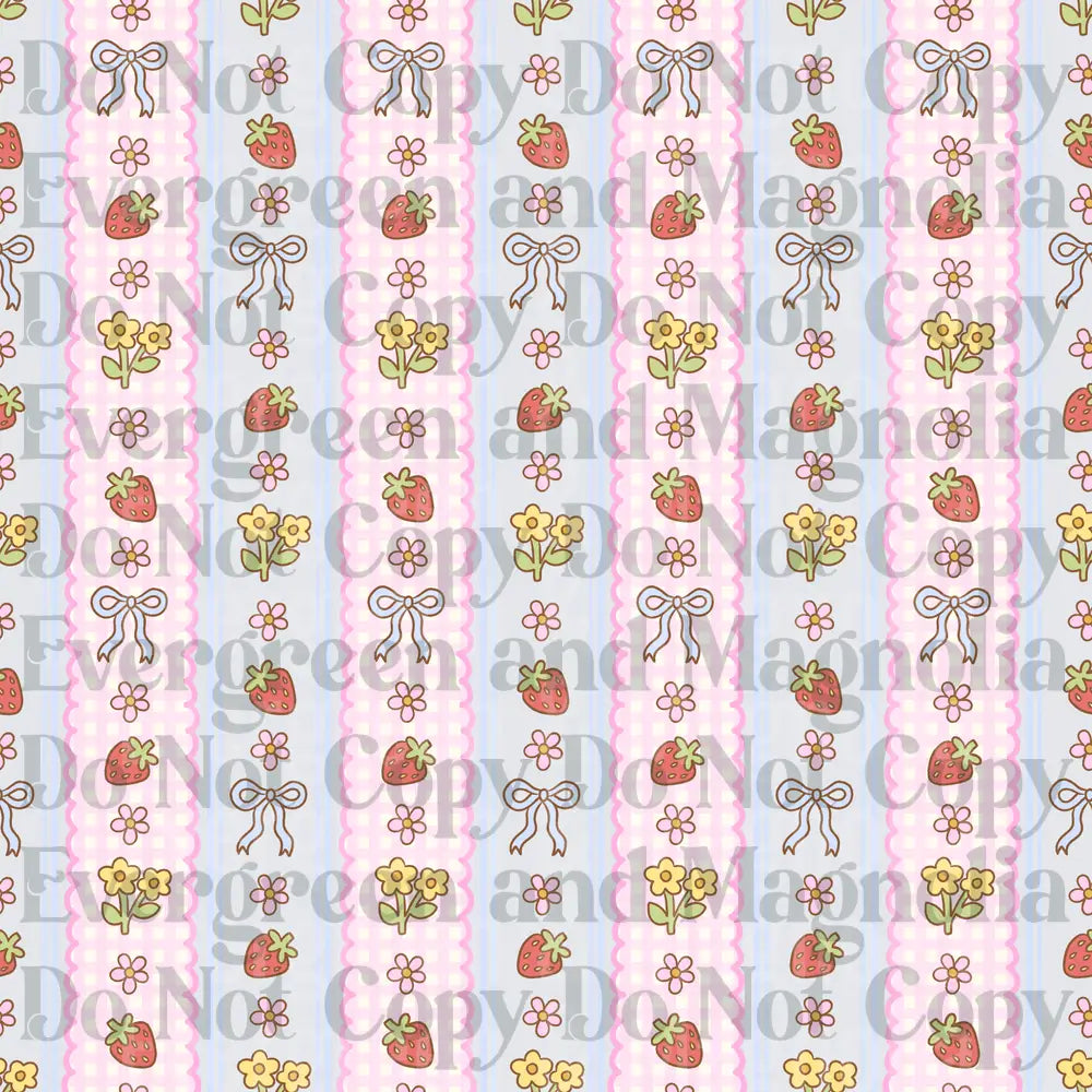 Coquette Strawberry Bow Floral Gingham Stripe Pattern