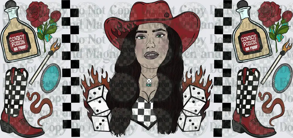 Cowboy Poison Cowgirl Flaming Dice Checkered Western Wrap