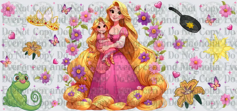 Long-Haired Princess Mom Holding Mini Me Floral Surround