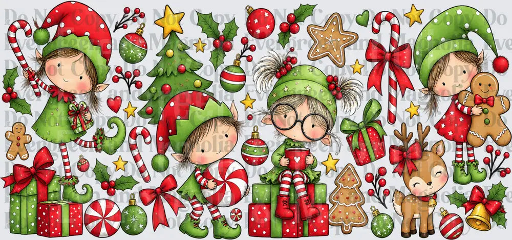 Cute Christmas Elves Holiday Clipart Bundle with Festive Icons
