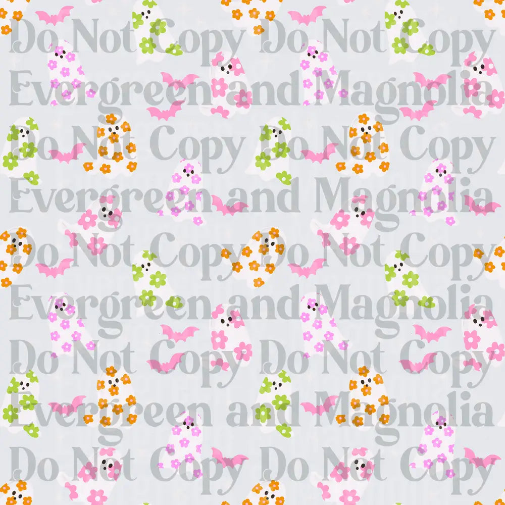 Floral Ghost and Bat Halloween Repeat Pattern