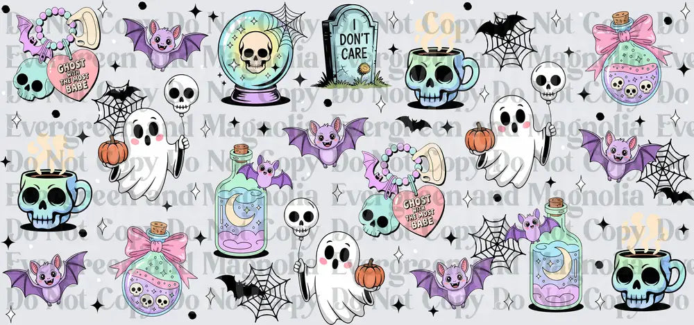 Pastel Goth Halloween Ghost Bat Skull Spooky Repeat Pattern