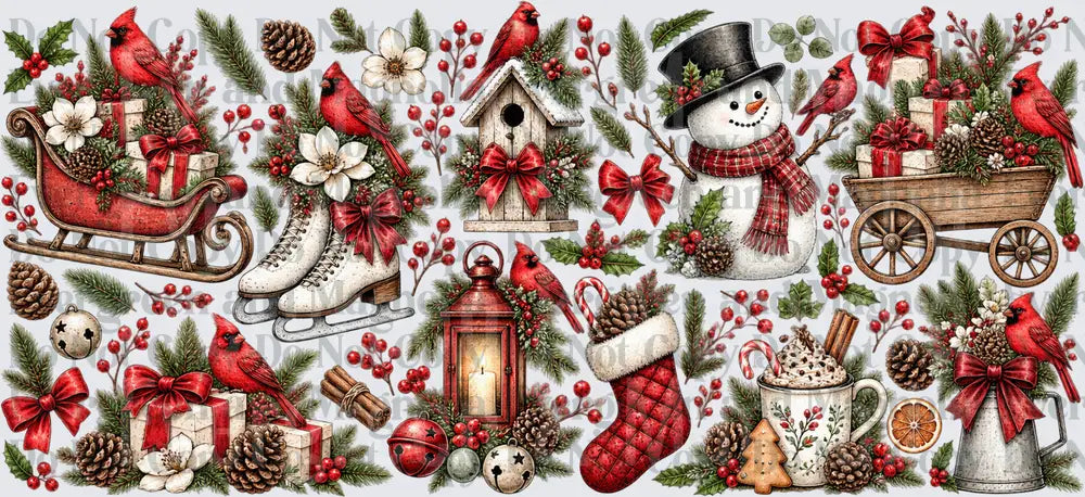Rustic Christmas Cardinal Holiday Collage Sheet
