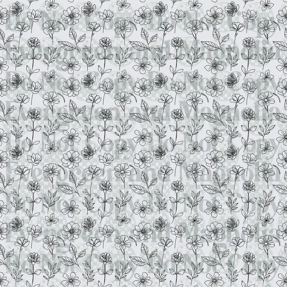 Black and White Wildflower Botanical Line Art Pattern
