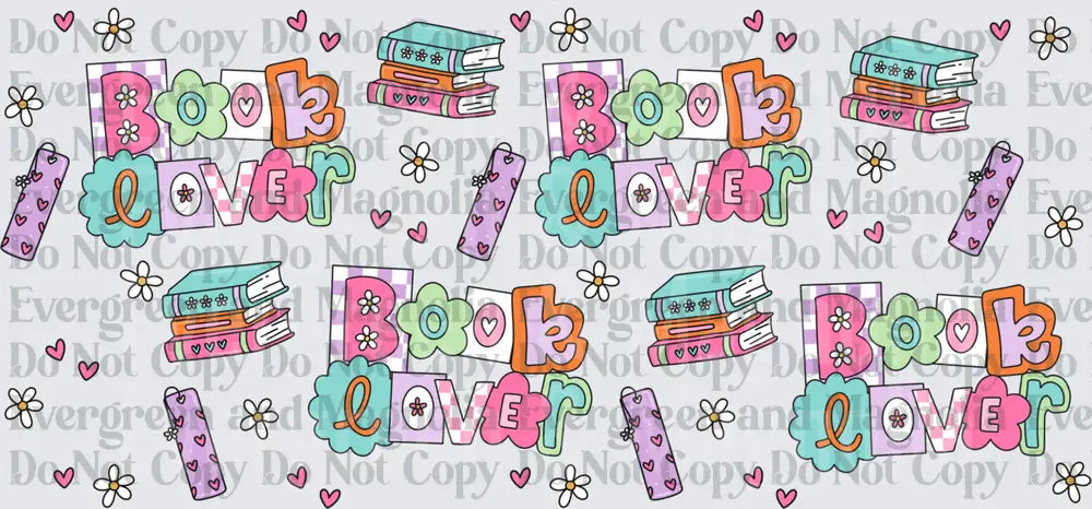 Pastel Book Lover Typography with Stacked Books and Hearts