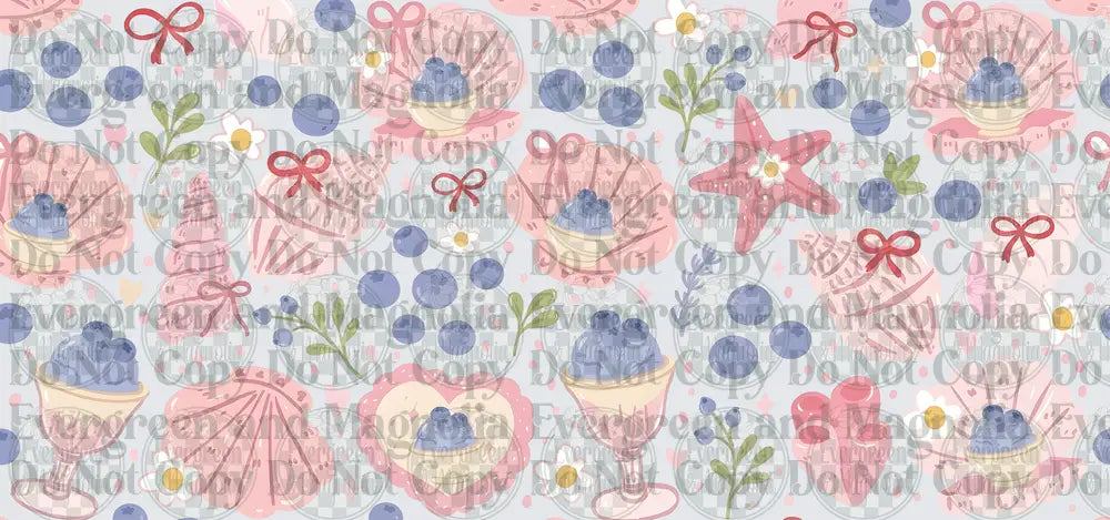 Blueberry Ice Cream Shells Coquette Pink Coastal Pattern