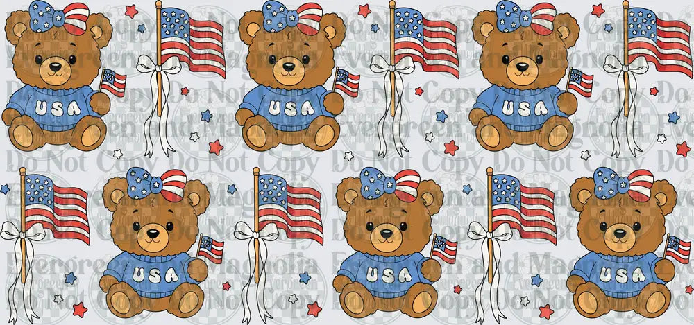 Patriotic Teddy Bear USA Bow American Flag Stars