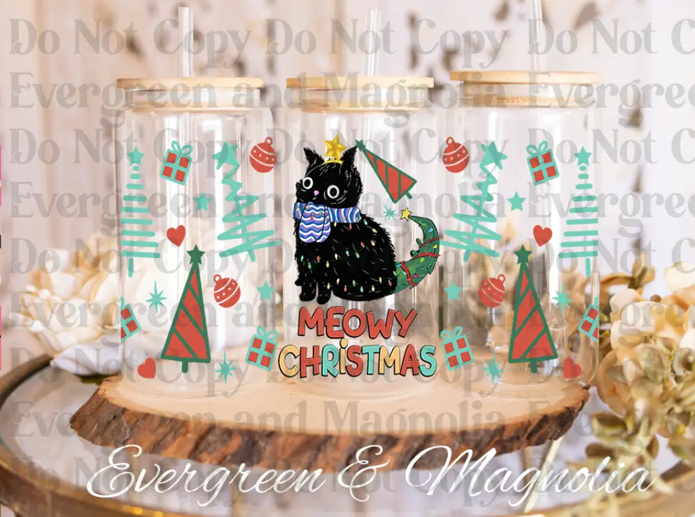 124-Meowy Christmas Cat Black Christmas Tree-animal Christmas-Cartoon Christmas-Christmas Tree-Snowman Christmas