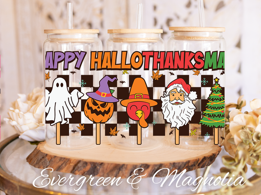 19-Happy Hallothanksmas- Ghost Halloween-Pumpkin Fall-Santa Claus Christmas