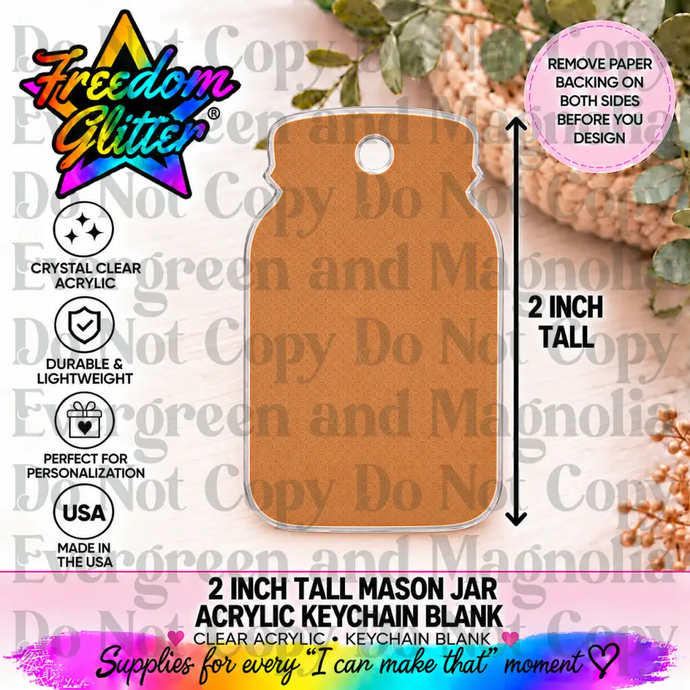 2in Mason Jar Keychain Acrylic Blank –  Clear Acrylic