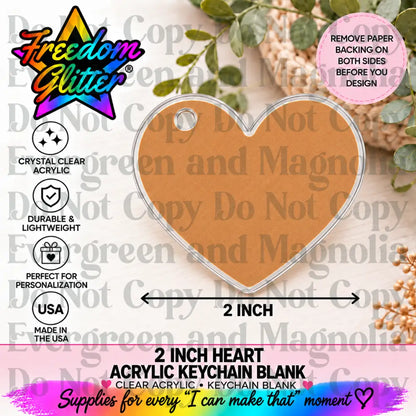 2in Heart Keychain Acrylic Blank –  Clear Acrylic