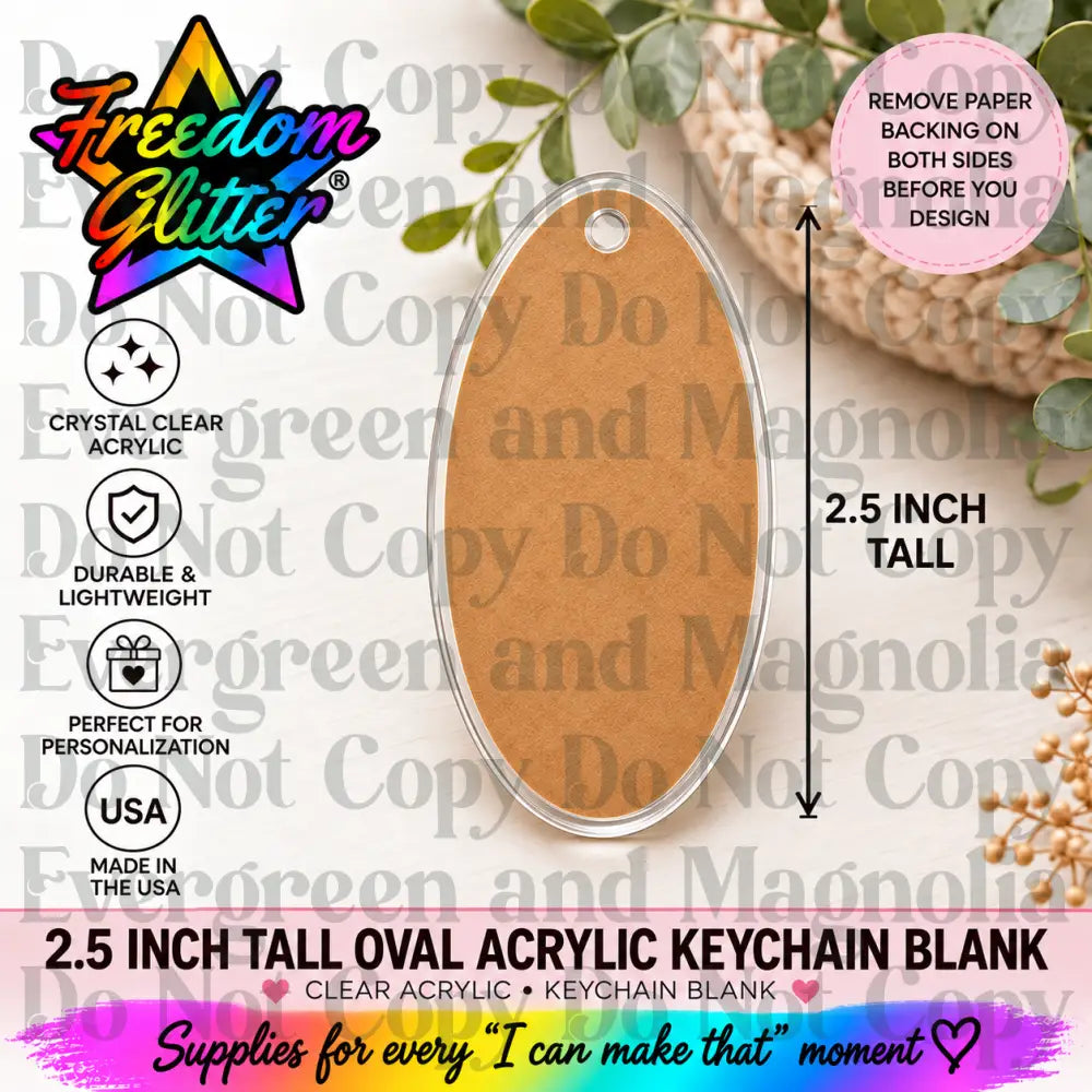2.5in Oval Keychain Acrylic Blank –  Clear Acrylic