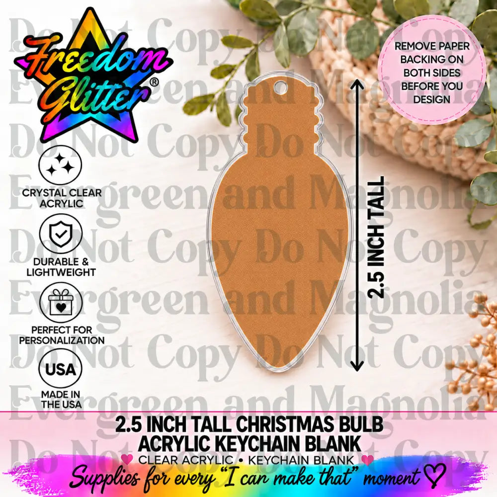 2.5in Christmas Bulb Keychain Acrylic Blank –  Clear Acrylic
