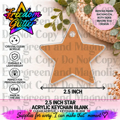 2.5in Star Keychain Acrylic Blank –  Clear Acrylic