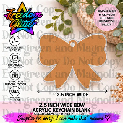 2.5in Bow Keychain Acrylic Blank –  Clear Acrylic