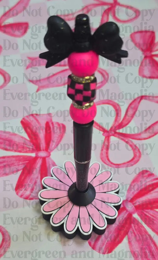 Pink Bow Floral 3D Pen Stand | Cute Desk Organizer & Office Decor