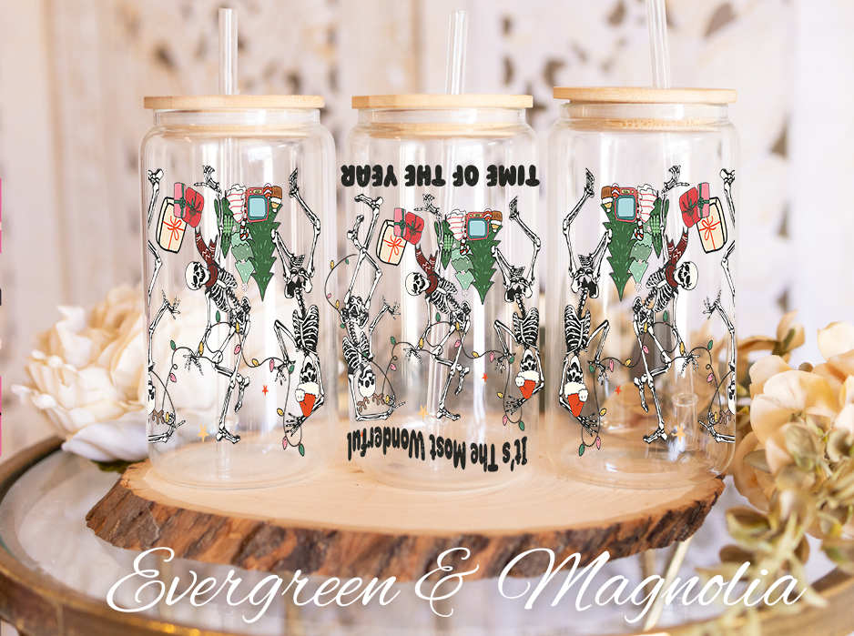 24-Christmas Skeleton 16oz glass wrap