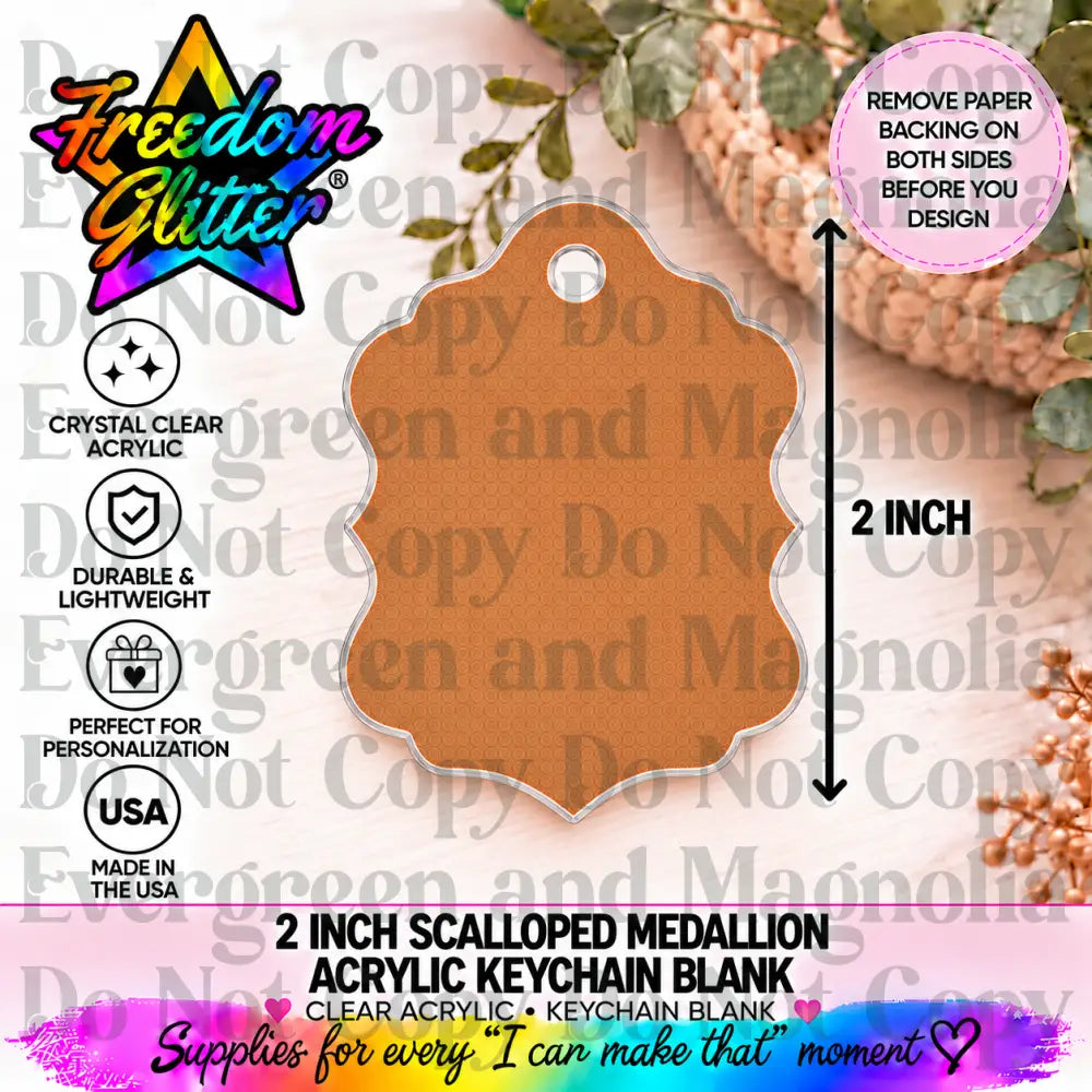 2in Scalloped Medallion Keychain Acrylic Blank –  Clear Acrylic