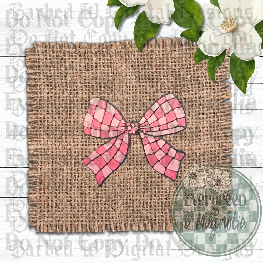 Pink Checkered Bow Charm