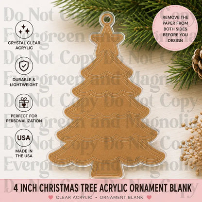 Christmas Tree Acrylic Ornament Blank – 4"