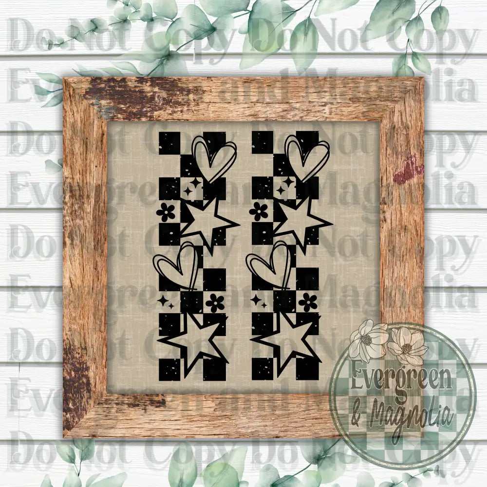 Checkered Hearts & Stars (Black)