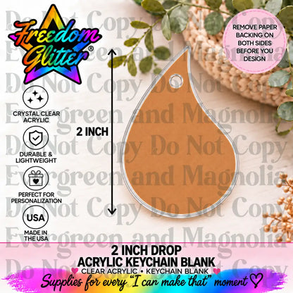 2in Drop Shape Keychain Acrylic Blank –  Clear Acrylic