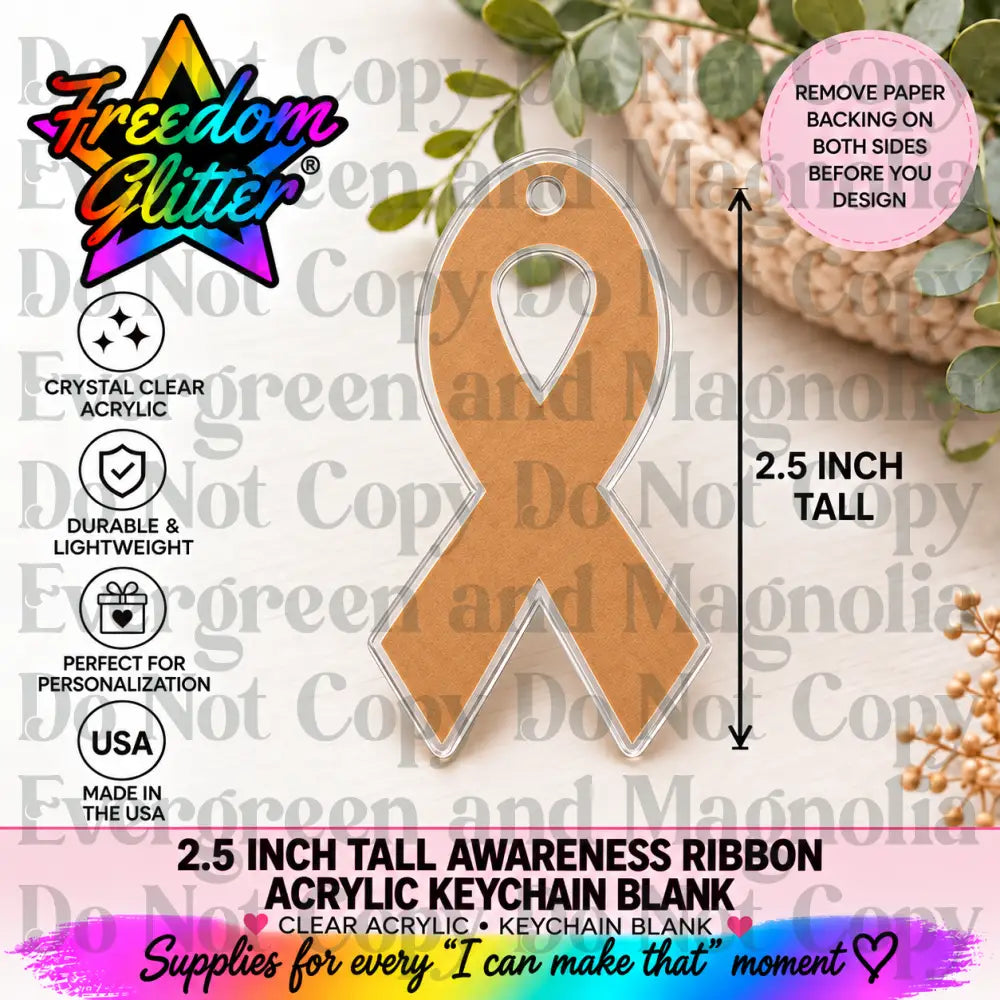 2.5in Awareness Ribbon Keychain Acrylic Blank –  Clear Acrylic