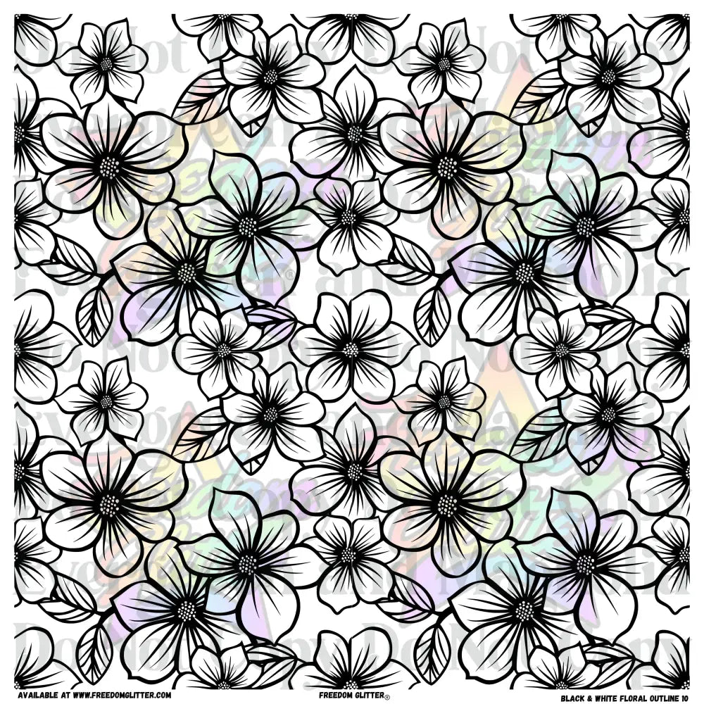 Black & White Floral Outline 10 (Printed Vinyl)