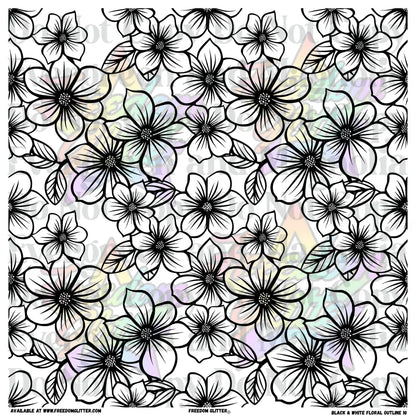 Black & White Floral Outline 10 (Printed Vinyl)