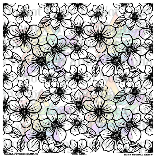 Black & White Floral Outline 10 (Printed Vinyl)