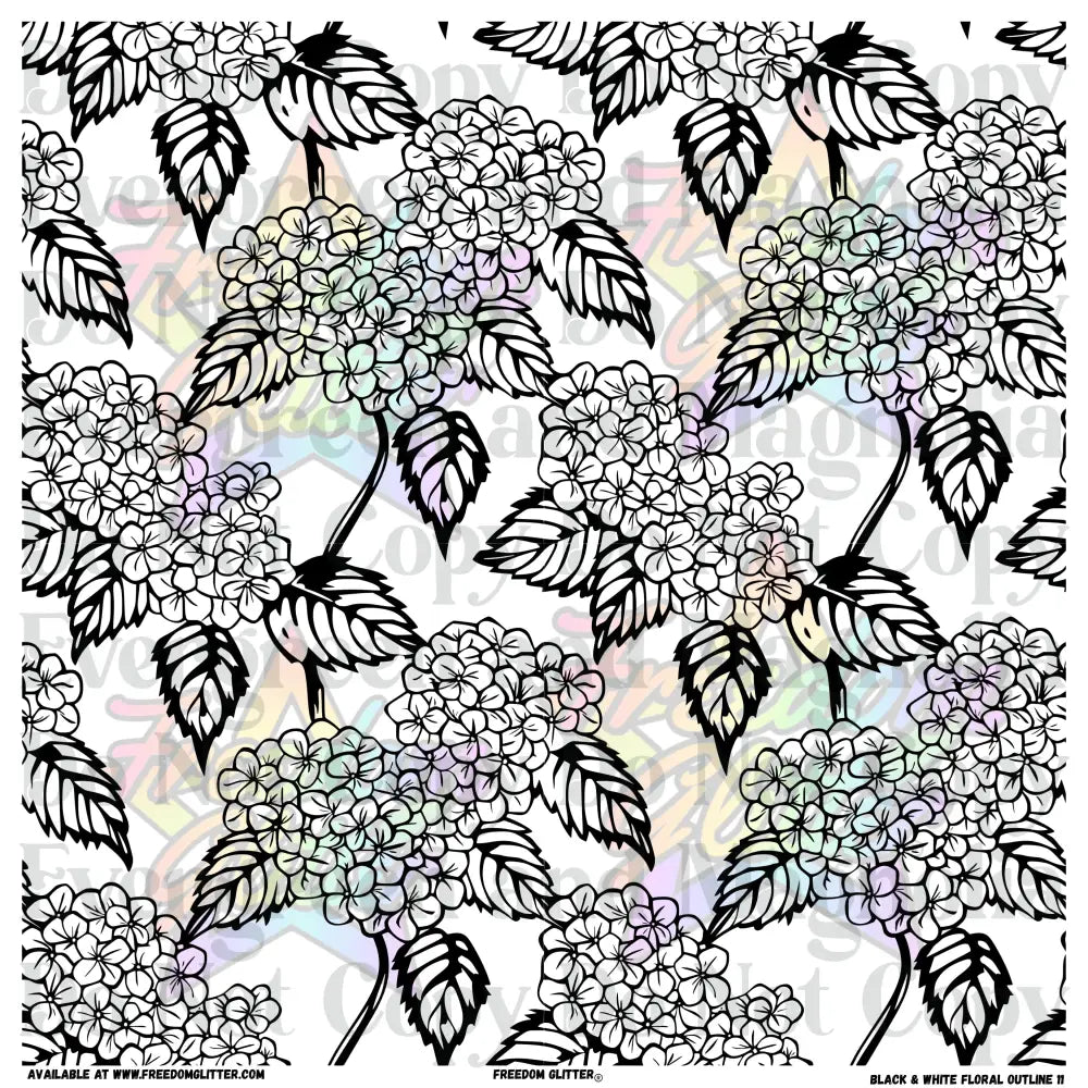Black & White Floral Outline 11 (Printed Vinyl)