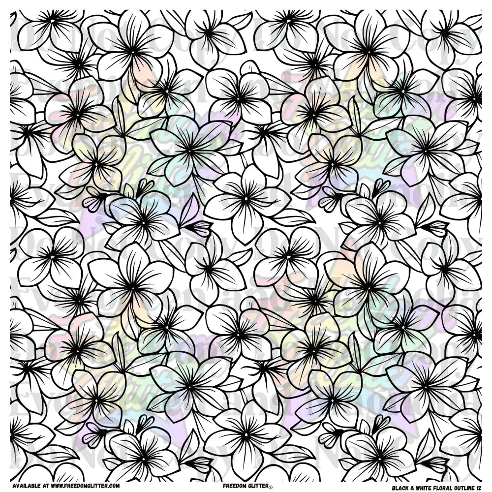 Black & White Floral Outline 12 (Printed Vinyl)