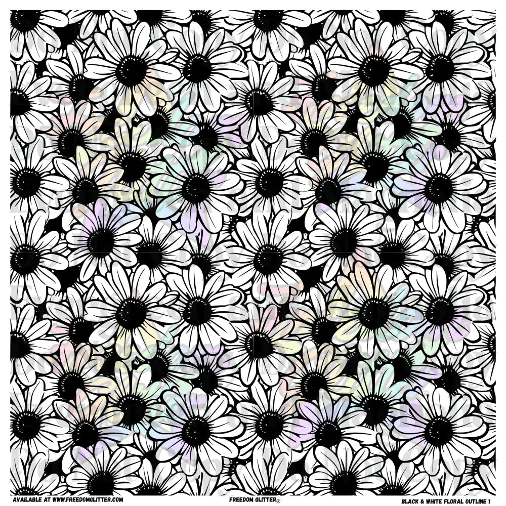 Black & White Floral Outline 1 (Printed Vinyl)