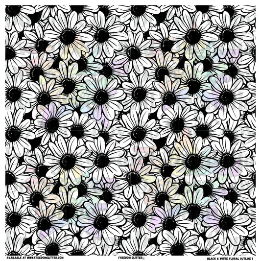 Black & White Floral Outline 1 (Printed Vinyl)